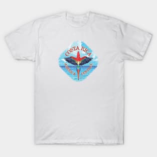 Costa Rica, Scarlet Macaw Flying Over the Sea T-Shirt